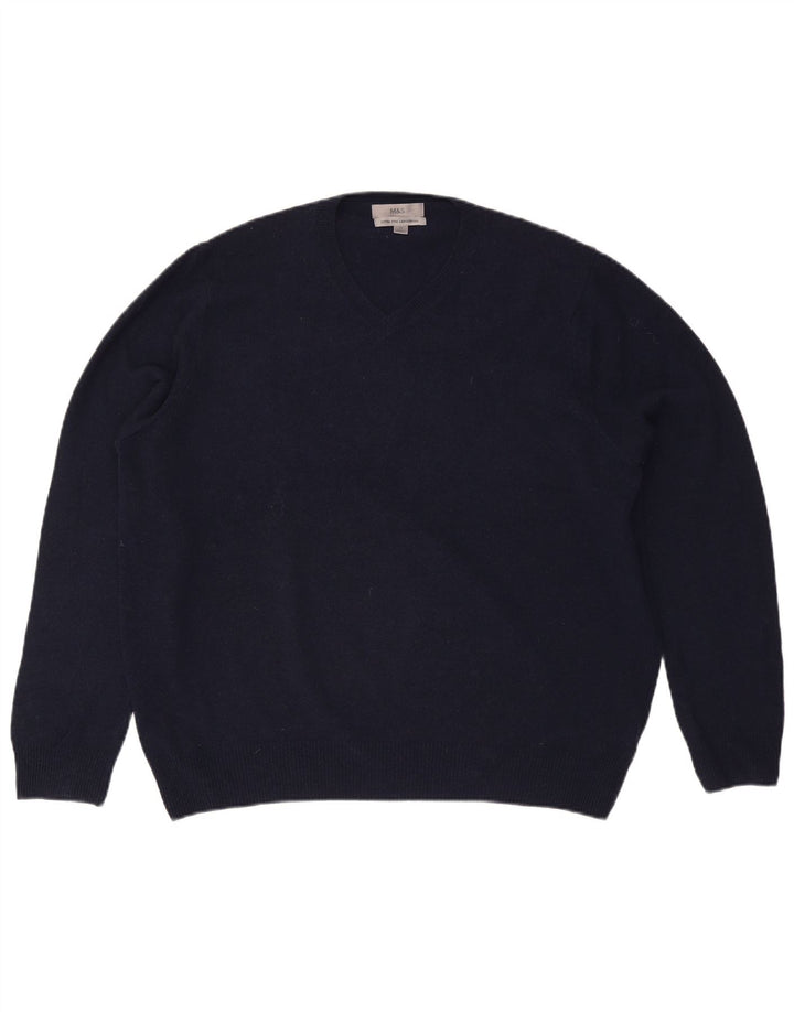 Marks & Spencer Pull col V pour homme XL en laine bleu marine