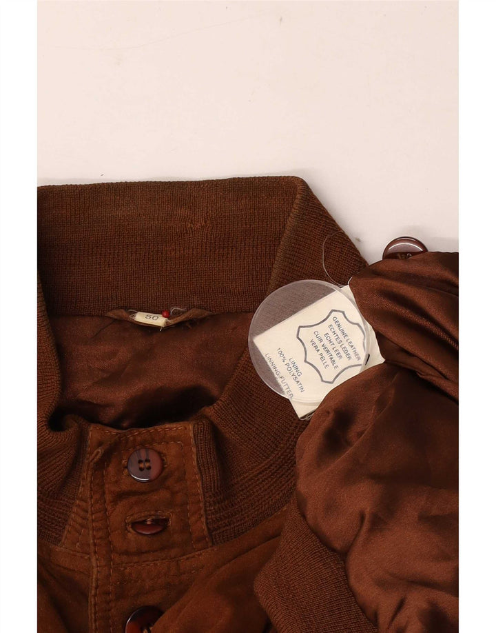 vintage Mens Suede Bomber Jacket EU 50 Grand Cuir Brun