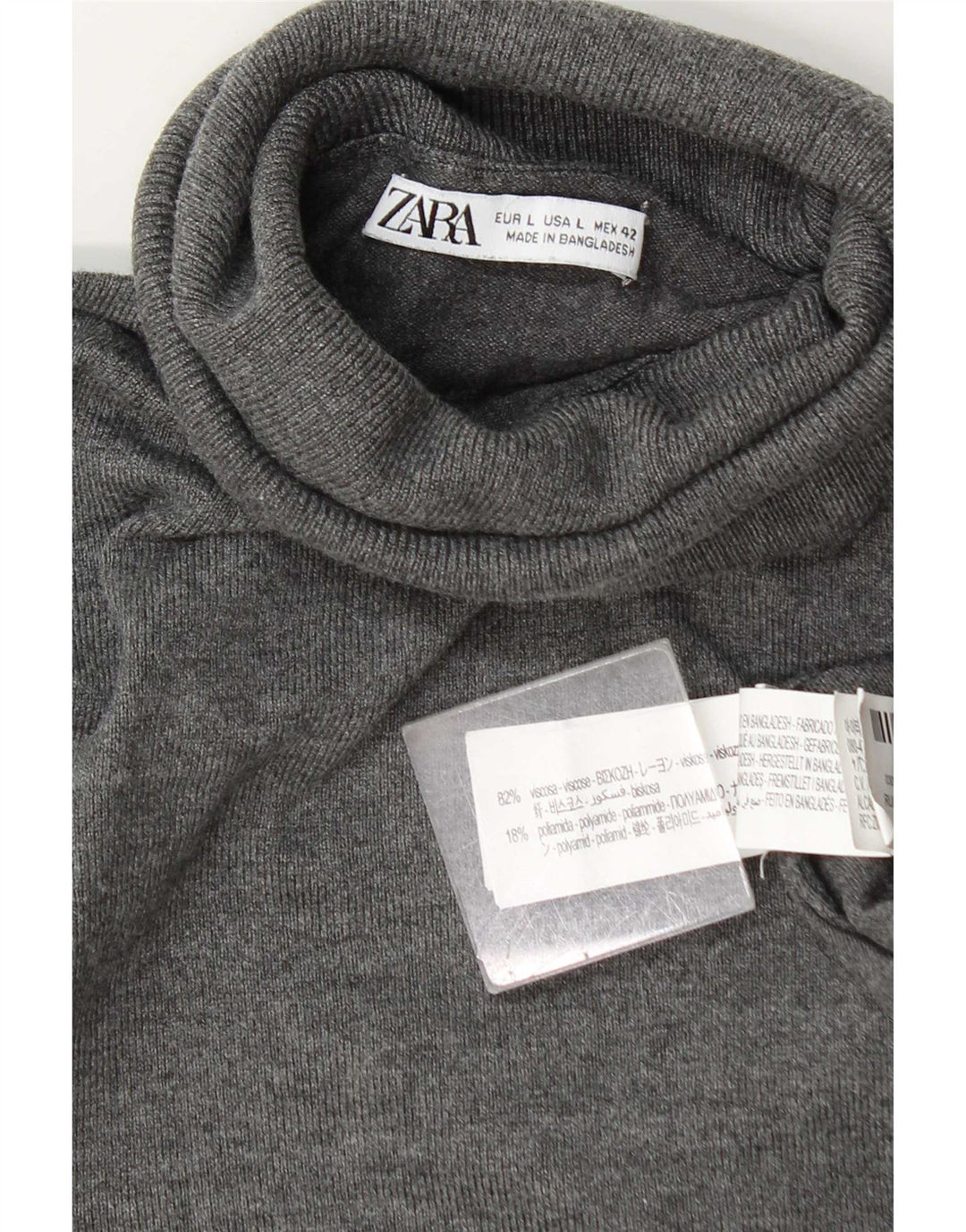 Zara Pull col roulé pour femme UK 16 Large Gris Viscose