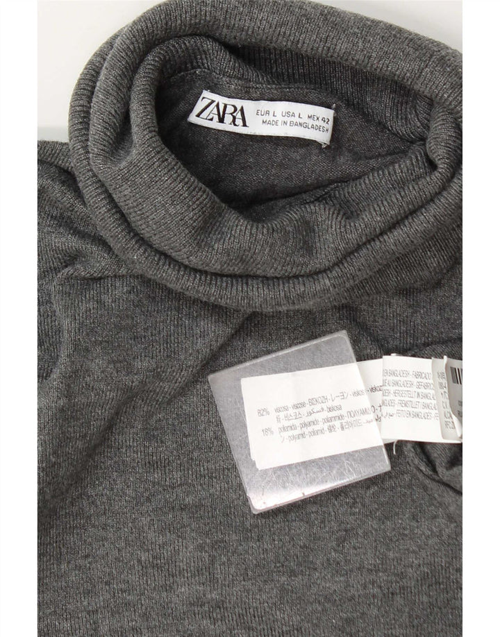 Zara Pull col roulé pour femme UK 16 Large Gris Viscose