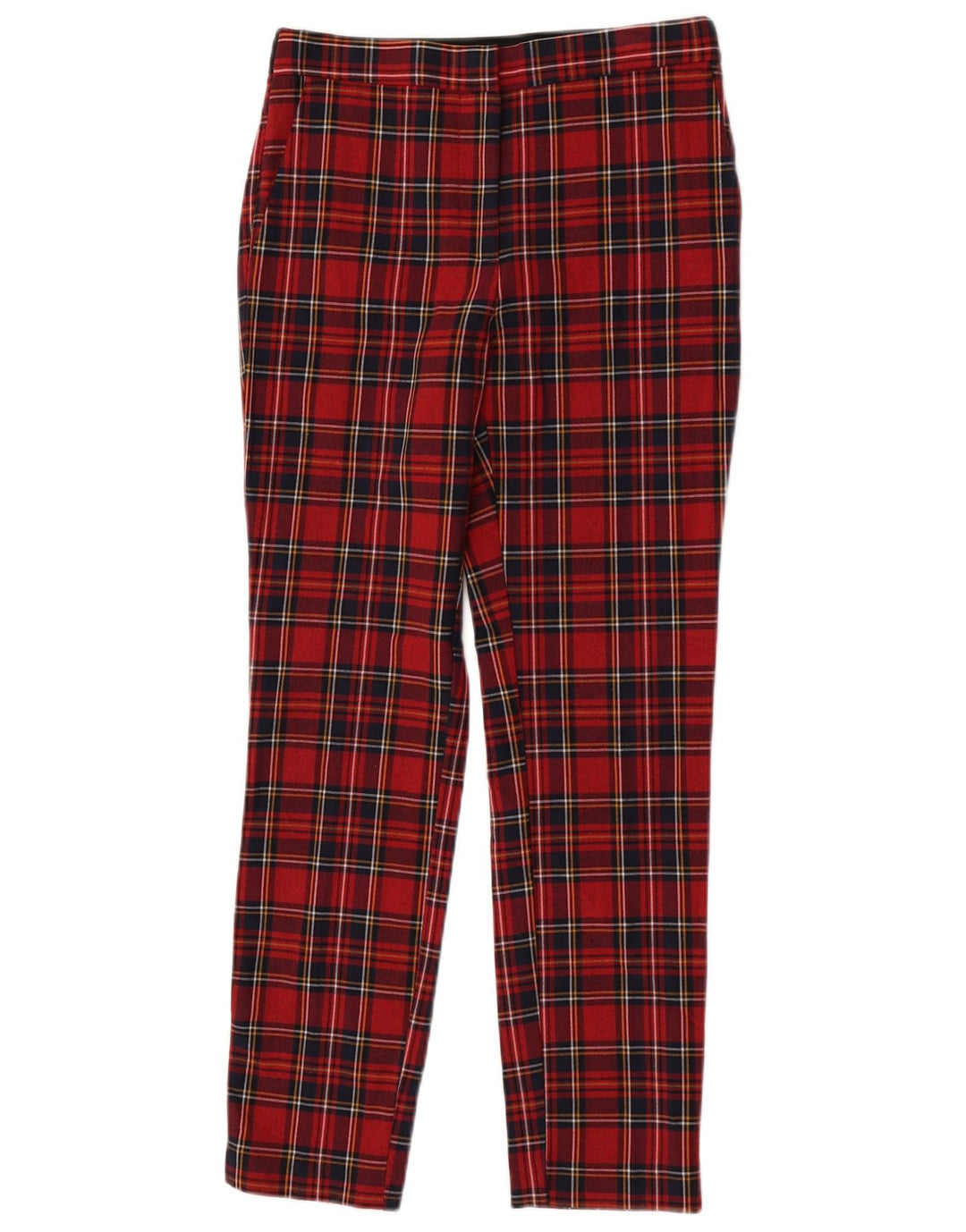 Zara Pantalon décontracté slim pour femme Petit W26 L26 Rouge à carreaux Polyester
