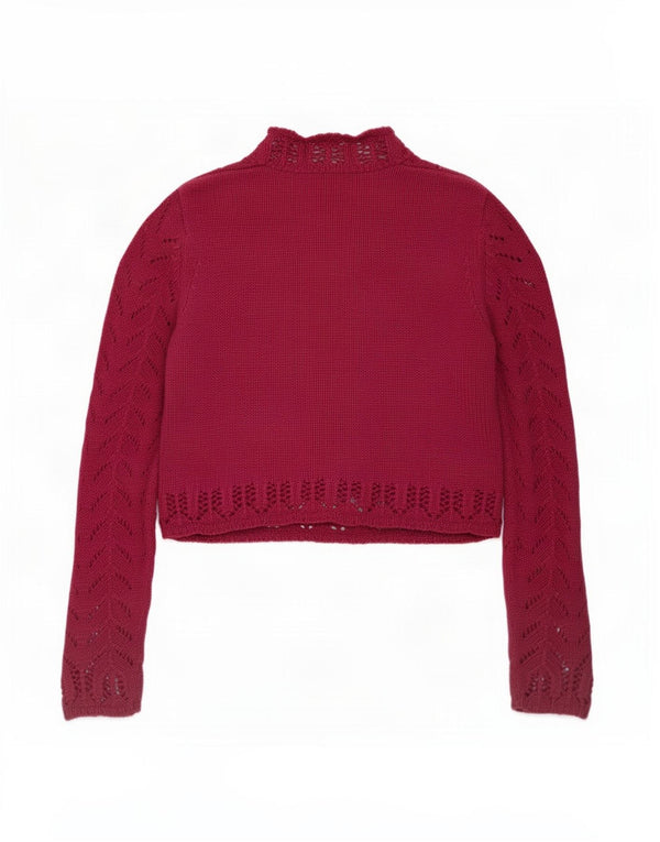 vintage Femme Crop Cardigan Pull EU 40/42 Coton Bordeaux Moyen