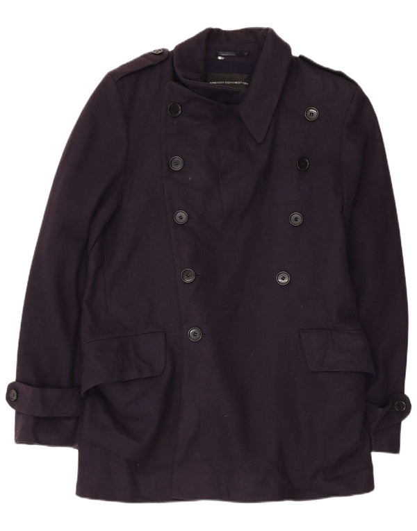 French Connection Trench-Coat Homme UK 38 Laine Vierge Bleu Marine Moyen