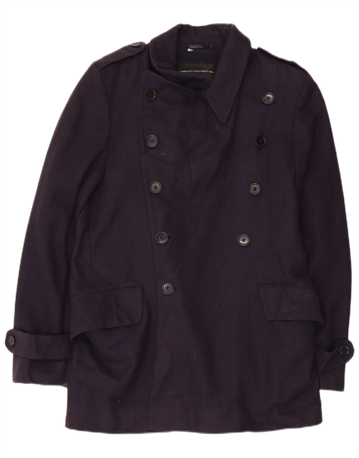 French Connection Trench-Coat Homme UK 38 Laine Vierge Bleu Marine Moyen