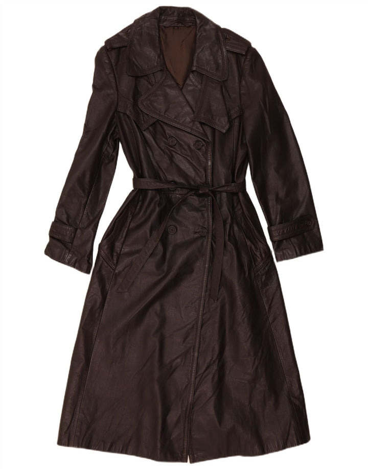 Manteau en cuir double boutonnage vintage pour femme IT 44 Marron moyen