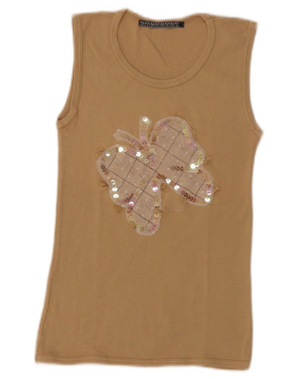 Liu Jo Débardeur graphique pour femme UK 12 Papillon en coton beige moyen