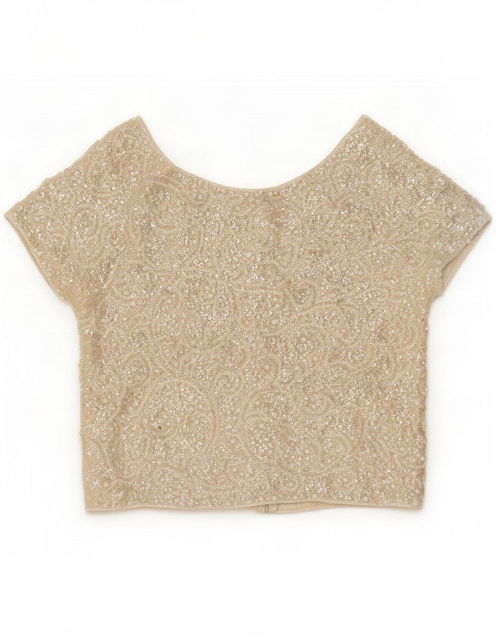 vintage Femme Blouse Top UK 14 Laine Blanche Moyenne