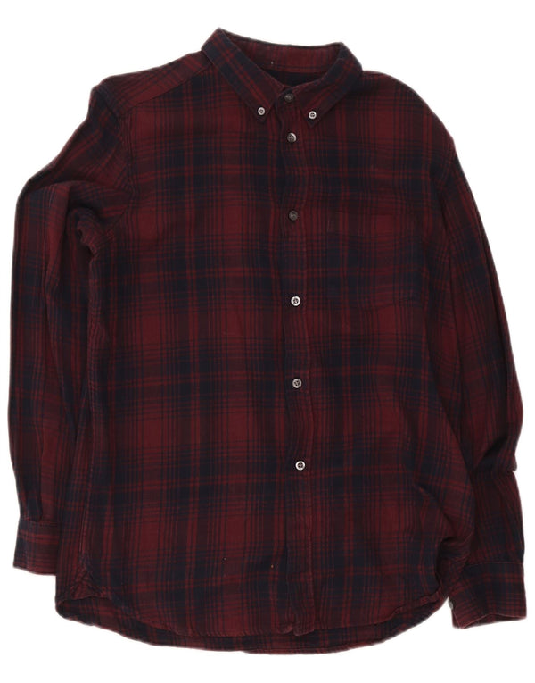 French Connection Chemise en flanelle pour homme en coton à carreaux bordeaux