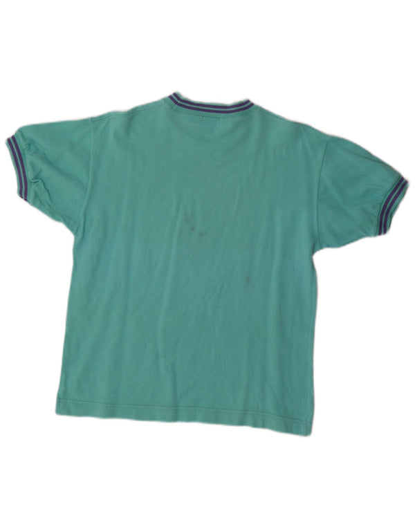 T-Shirt Fille Vintage Top 13-14 ans Coton Rayé Turquoise