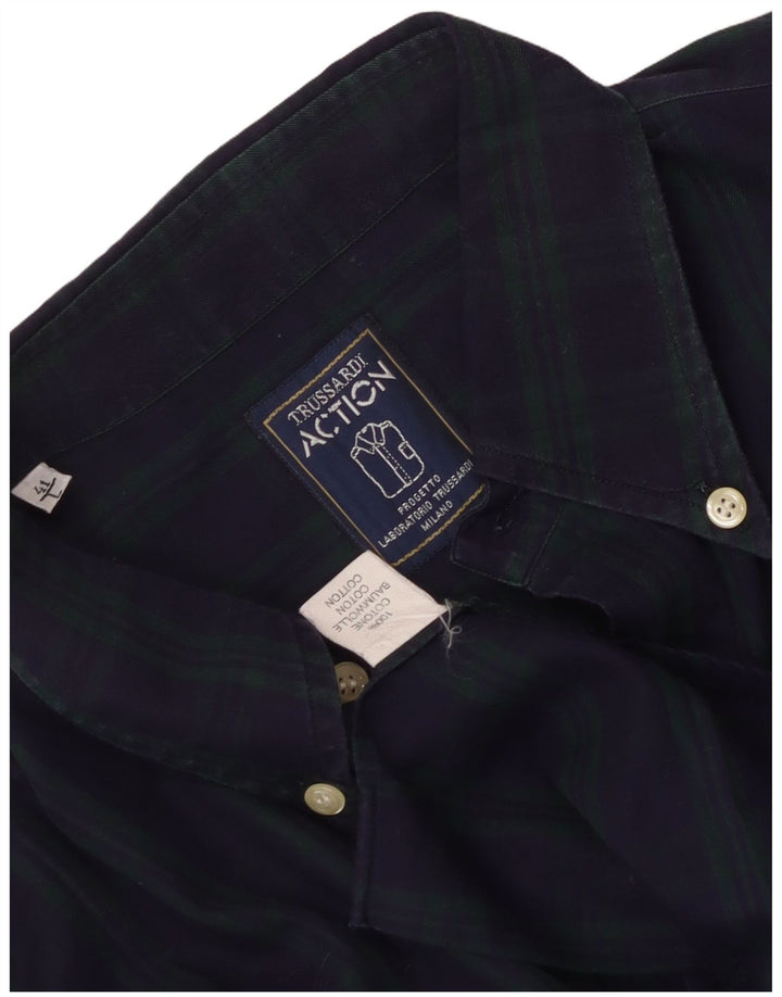Trussardi Chemise Flanelle Homme Taille 41 Grand Carreau Bleu Marine Coton