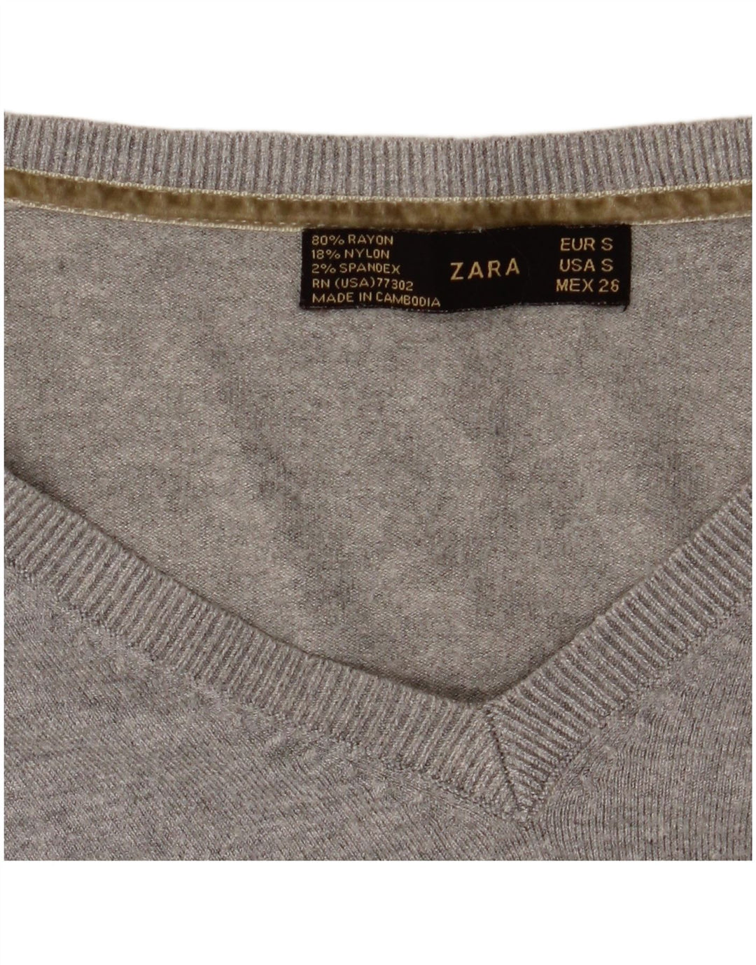 Zara Pull court à col en V pour femme UK 8 Petit Gris