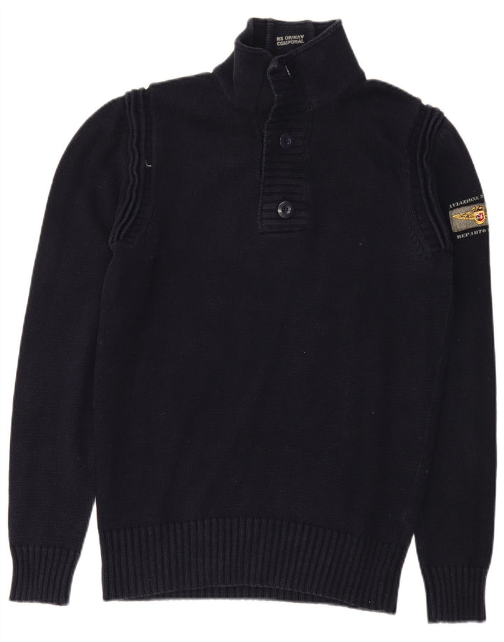 Aviazione Navale Pull col boutonné pour homme en coton bleu marine moyen