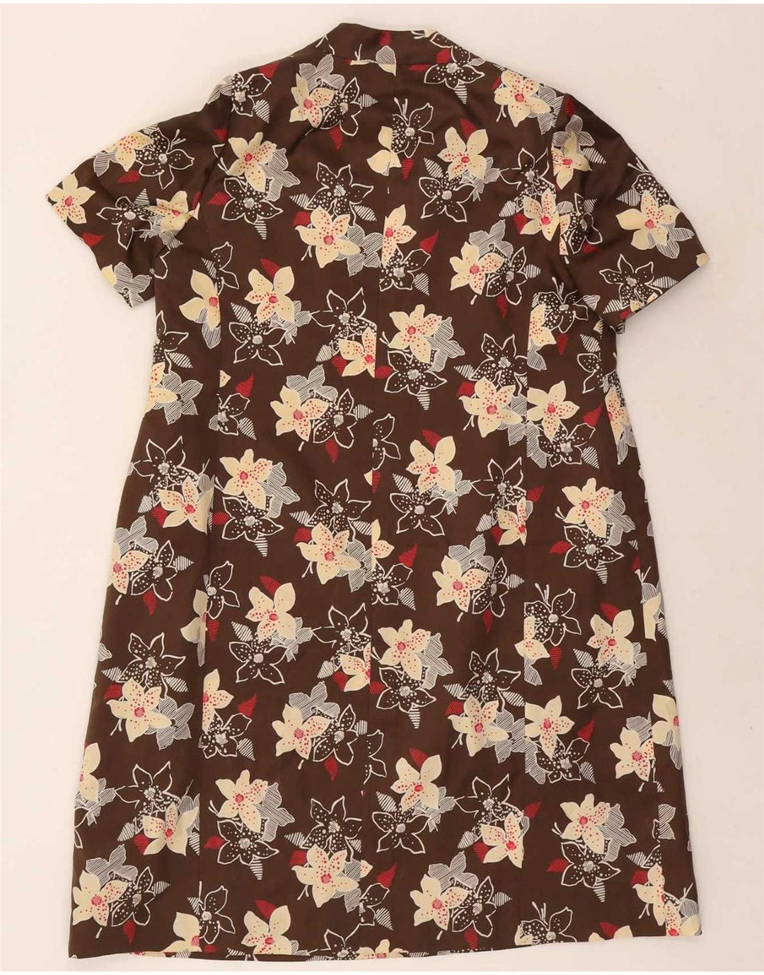 vintage Femmes 3/4 Manches 4 Boutons 2 Pièces Ensemble UK 12 Moyen Brun Floral