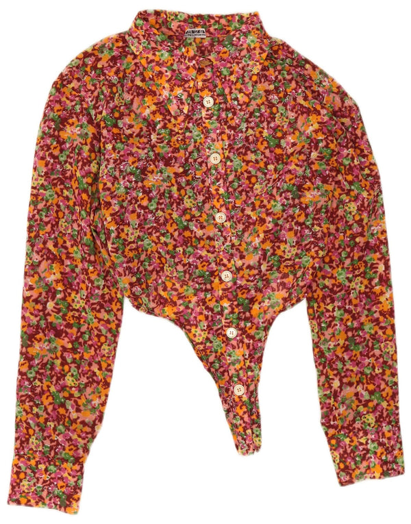 vintage Womens Long Sleeve Body UK 12 Moyen Multicolore Floral