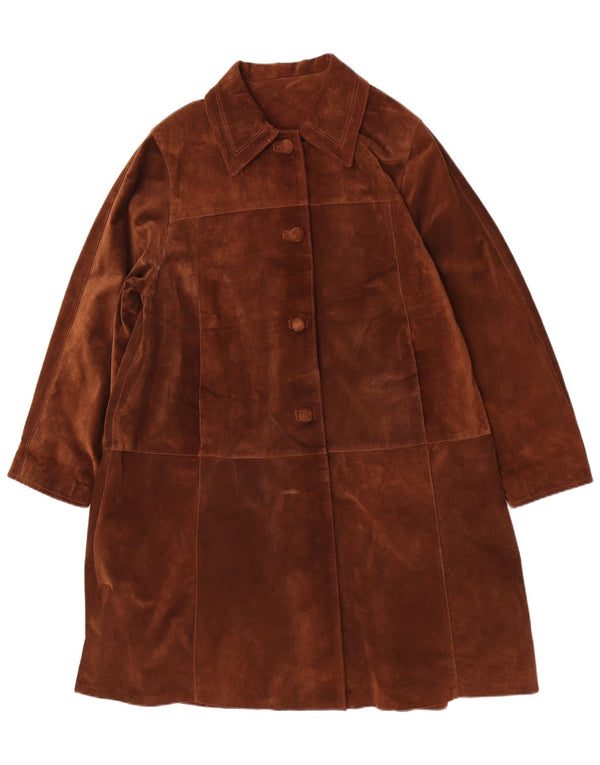 Lavorazione Artigiana Manteau surdimensionné en daim pour femme UK 10 Petit Marron