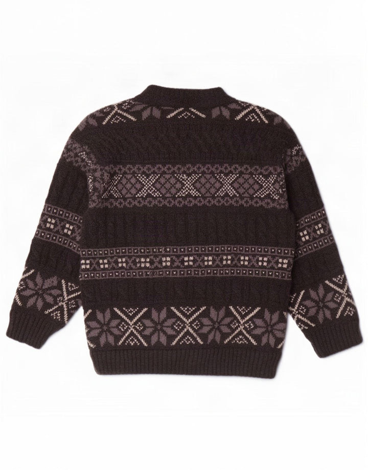 vintage Mens Cardigan Pull Grande Gris Fair Isle Laine