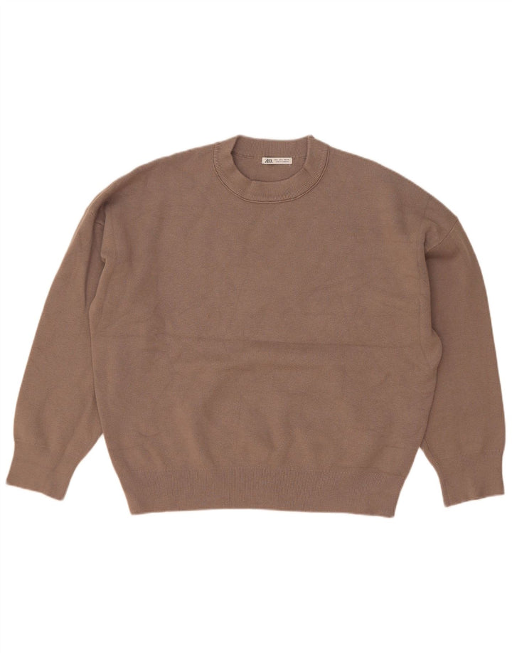 Zara Pull à col rond pour homme Large Marron Viscose