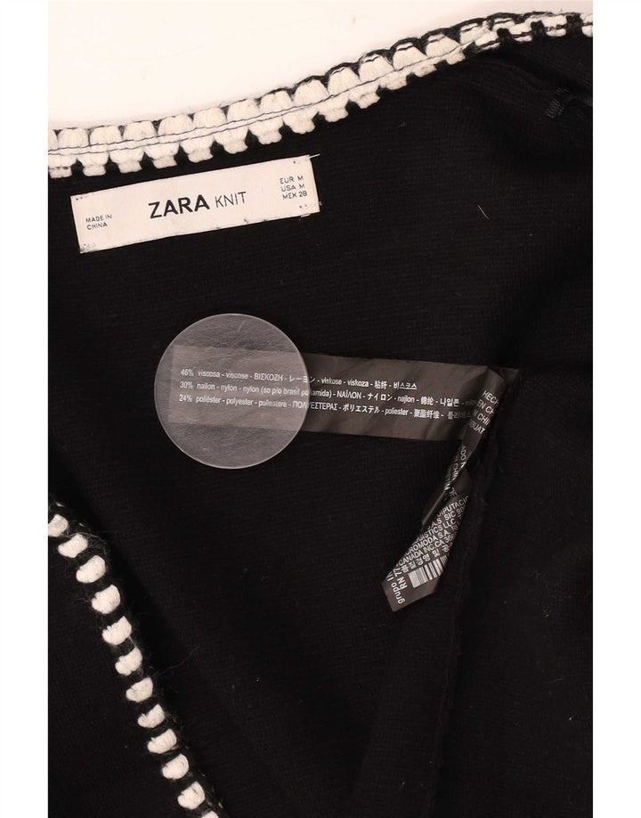 Zara Womens Longline Open Cardigan Pull UK 14 Moyen Noir Viscose