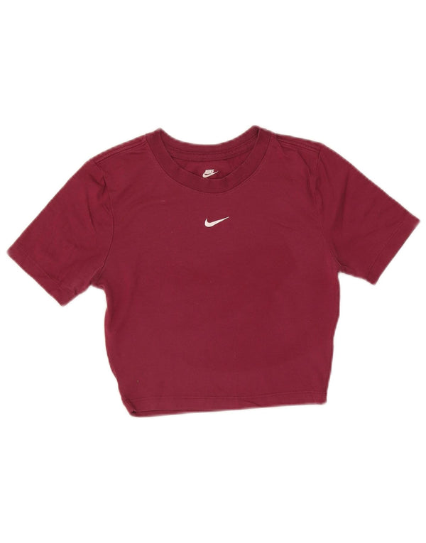 Nike Womens Crop Slim Fit T-Shirt Top UK 6 XS Bordeaux Polyester