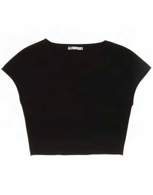 Zara Womens Crop Top UK 12 Moyen Noir