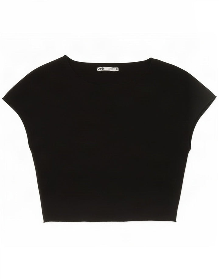 Zara Womens Crop Top UK 12 Moyen Noir
