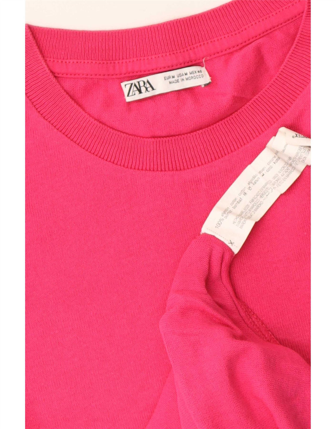 Zara T-Shirt Femme Top UK 14 Coton Rose Moyen