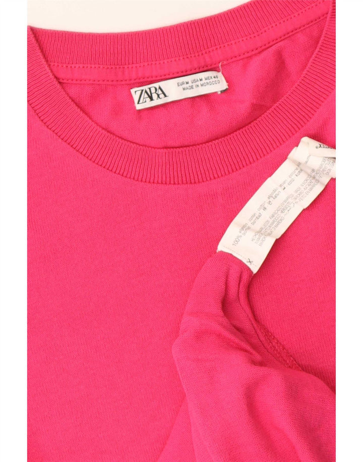 Zara T-Shirt Femme Top UK 14 Coton Rose Moyen