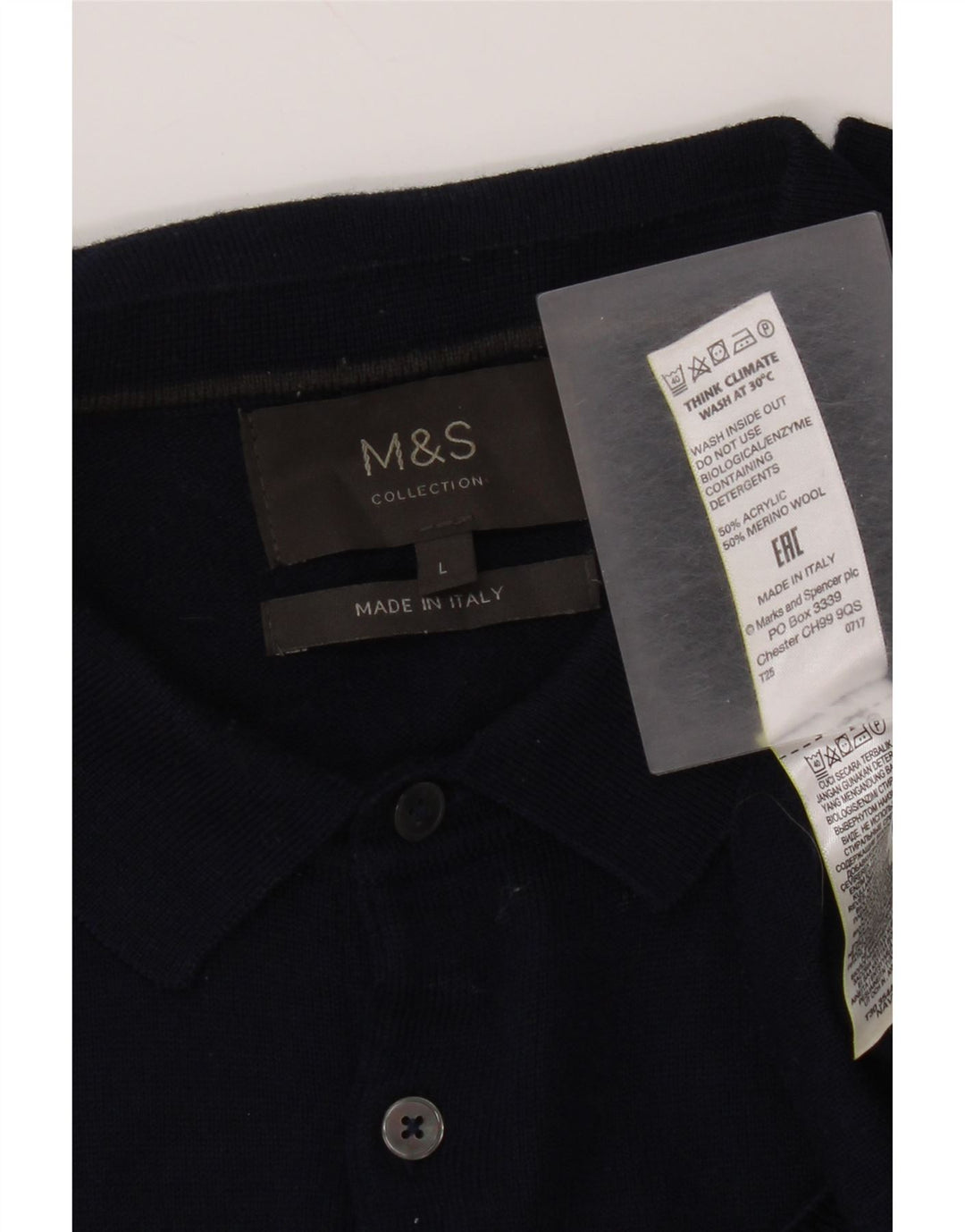 Marks & Spencer Pull col polo pour homme en acrylique bleu marine Taille L