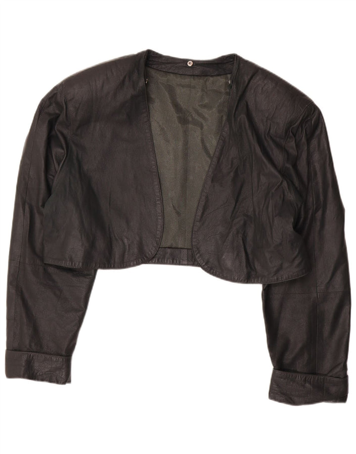 VINTAGE Veste boléro en cuir femme UK 14 Vert moyen