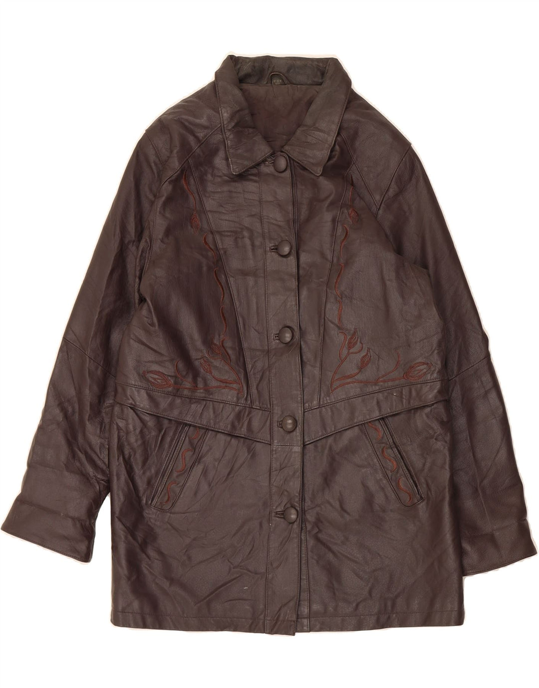 VINTAGE Womens Leather Coat UK 12 Medium  Brown Leather Vintage Vintage and Second-Hand Vintage from Messina Hembry 