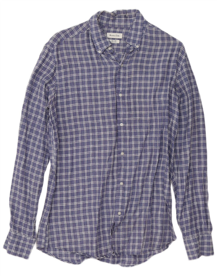 Massimo Dutti Chemise Homme Bleu Moyen Carreaux Lin