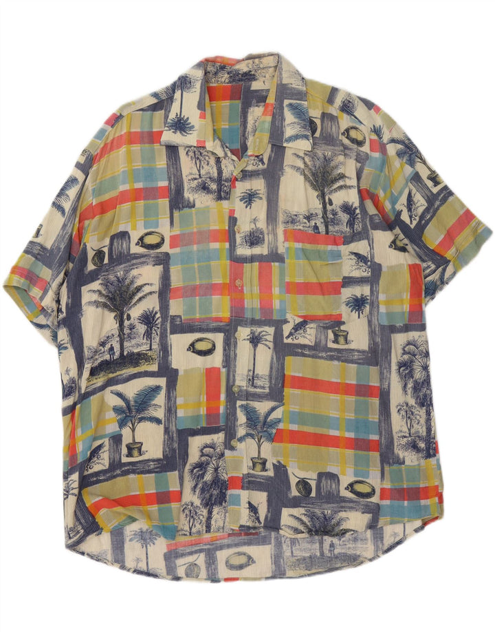 chemise à manches courtes vintage pour hommes grand patchwork multicolore