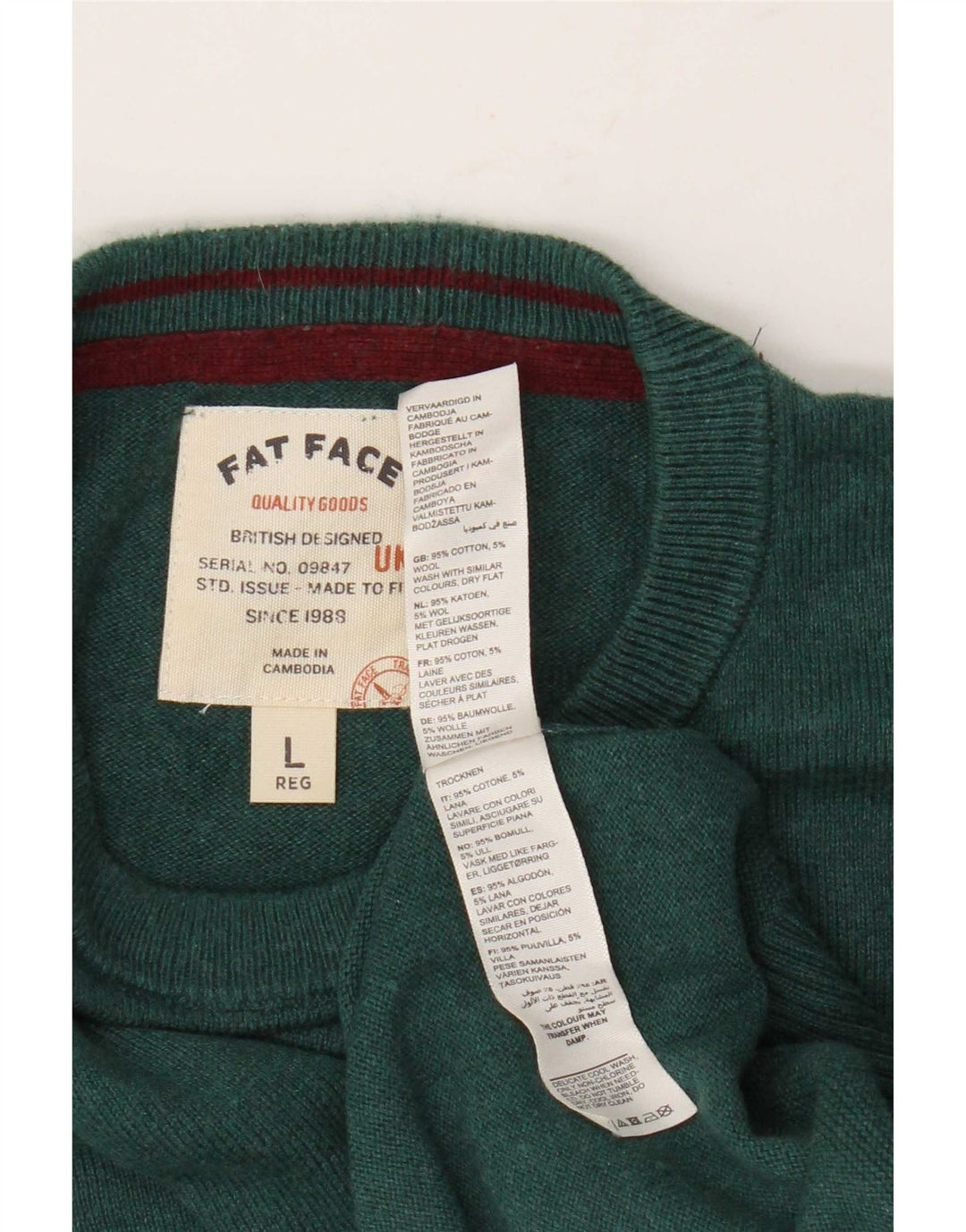 Fat Face Pull à col rond coupe classique pour homme en coton vert Taille L