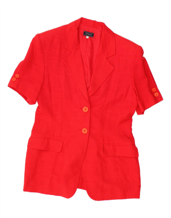 VINTAGE Womens 2 Button Short Sleeve Blazer Jacket UK 12 Medium Red Vintage Vintage and Second-Hand Vintage from Messina Hembry 