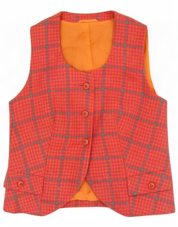Vintage Womens Vest UK 10 Small Orange Houndstooth