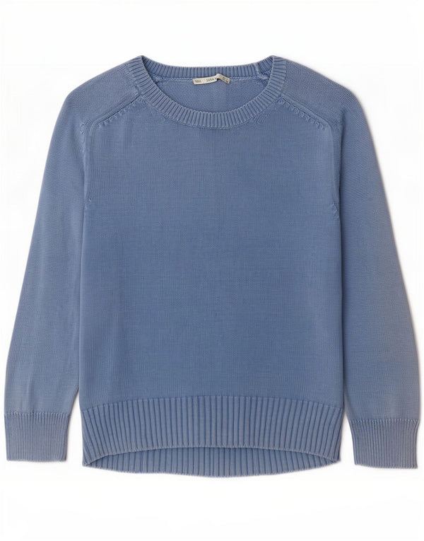 Zara Femme Pull Col Bateau UK 10 Petit Bleu Coton