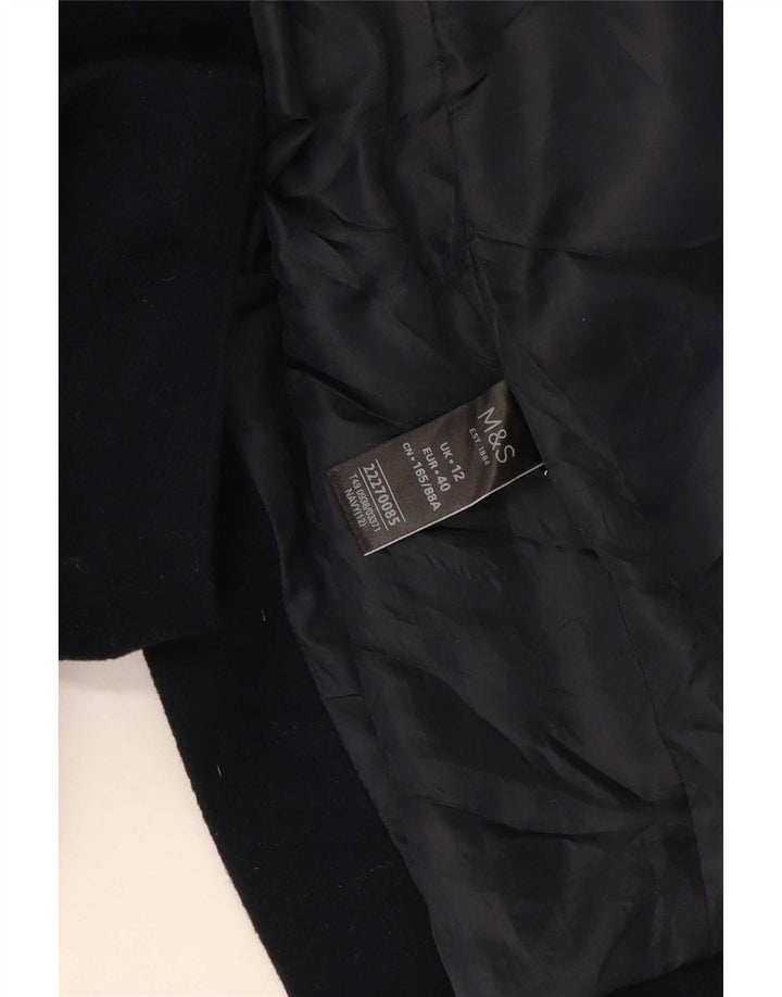 Zara Femme Pardessus UK 12 Laine Bleu Marine Moyenne