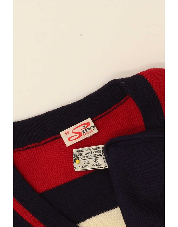 Silvy Pull col V pour homme IT 50 Bleu marine moyen Colourblock