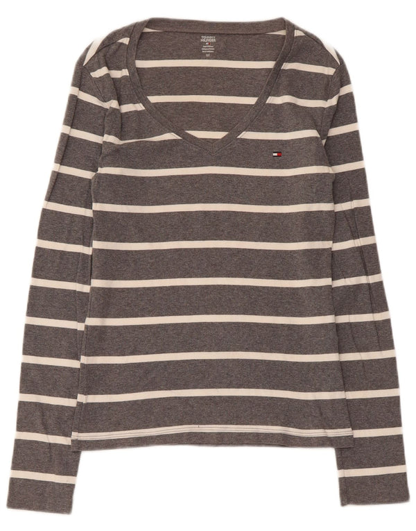 Tommy Hilfiger Haut à manches longues pour femme UK 8 Petit coton rayé gris