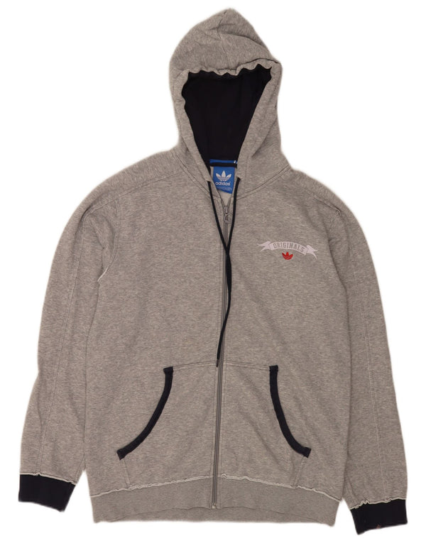 Adidas Pull à capuche zippé graphique pour homme en coton moucheté gris moyen