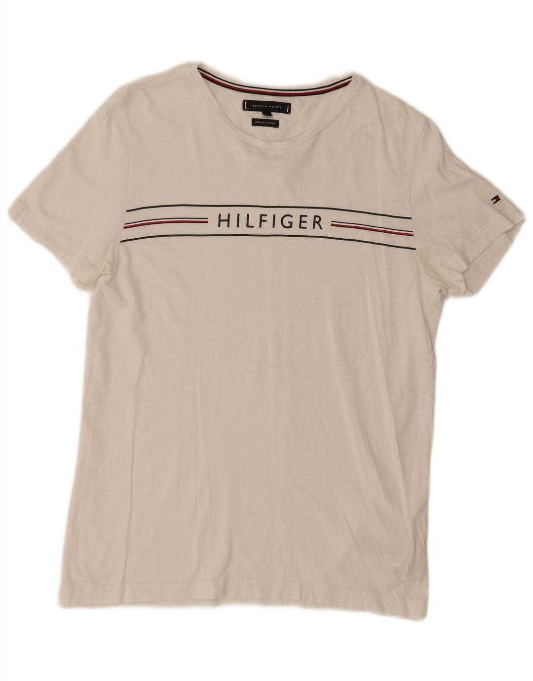 Tommy Hilfiger T-Shirt Graphique Homme Blanc Moyen Coton