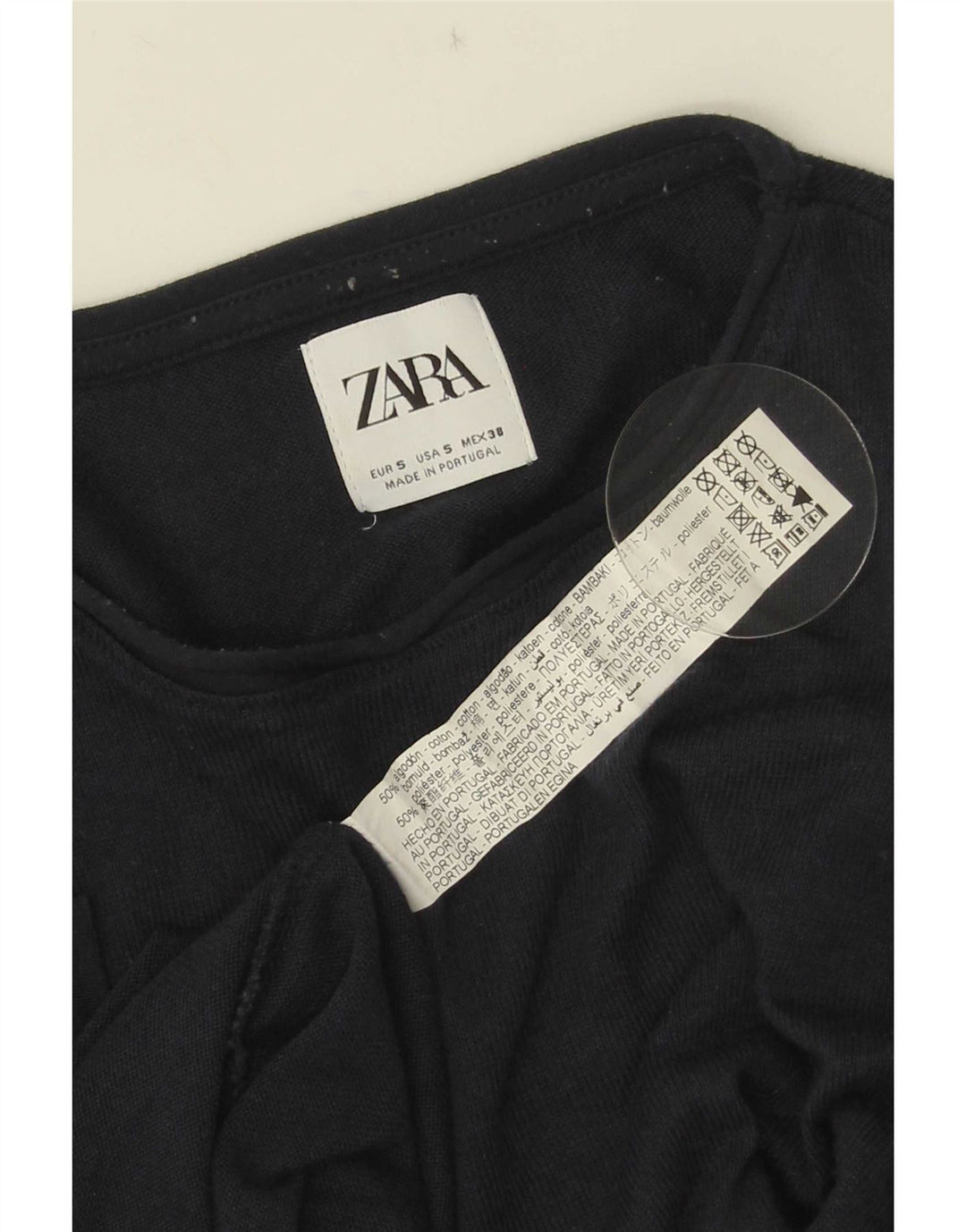 Zara Pull ras du cou pour homme en coton bleu marine Petit