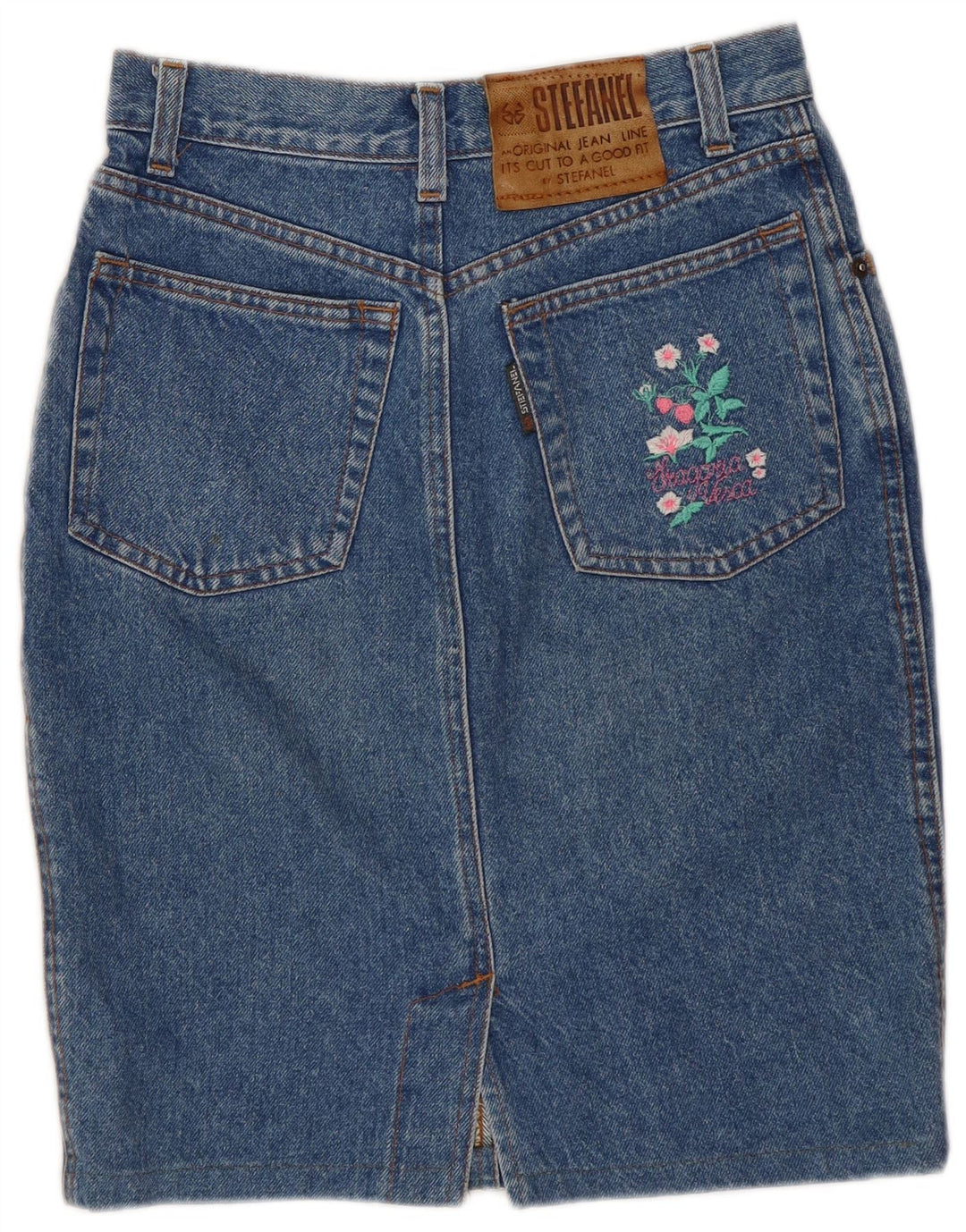 STEFANEL Jupe en Jean Femme IT 40 Petit W26 Coton Floral Bleu