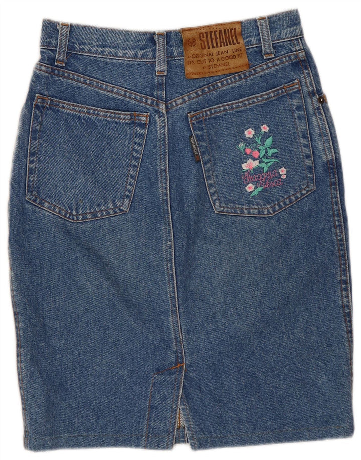STEFANEL Jupe en Jean Femme IT 40 Petit W26 Coton Floral Bleu