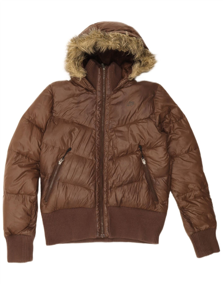 Nike Veste rembourrée à capuche pour femme UK 12/14 Nylon marron moyen