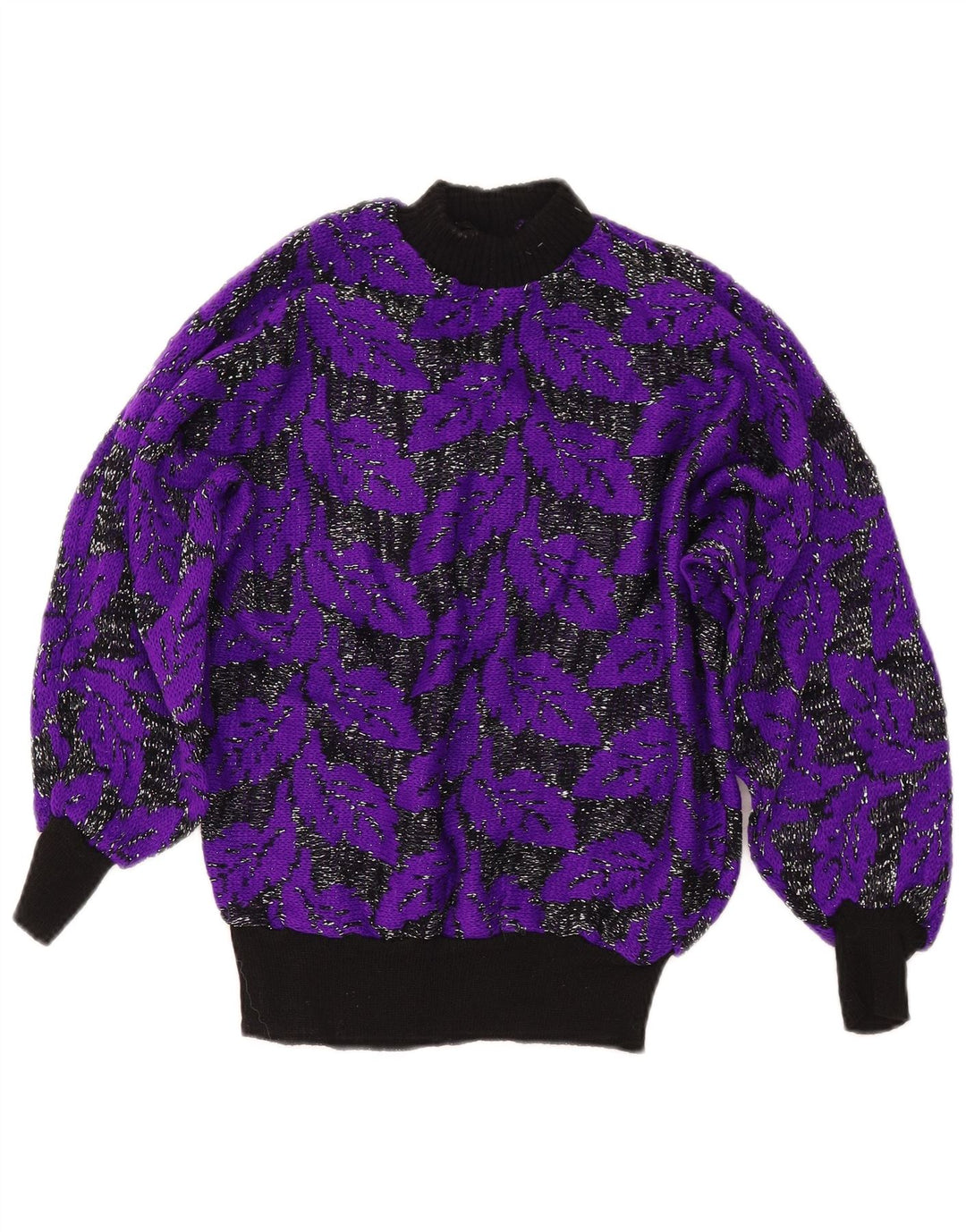 VINTAGE Femme Col Roulé Pull Pull UK 8 Petit Violet Colorblock