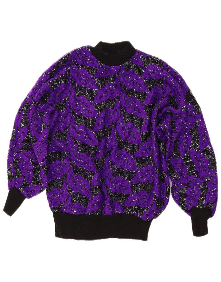 VINTAGE Femme Col Roulé Pull Pull UK 8 Petit Violet Colorblock