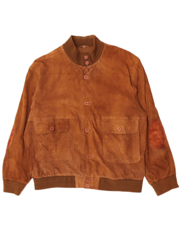 Veste Bomber En Daim Vintage Homme IT 62 5XL Cuir Beige