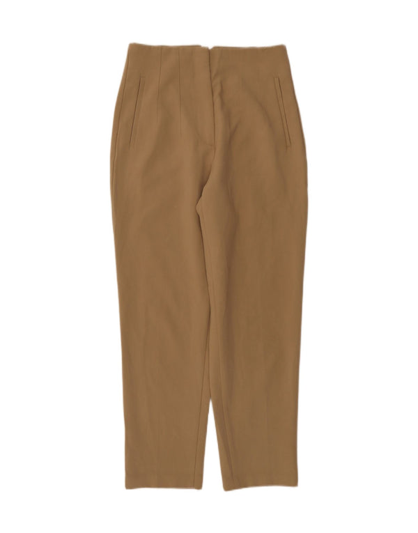 Zara Pantalon de costume fuselé taille haute pour femme Medium W28 L27 Marron Polyester