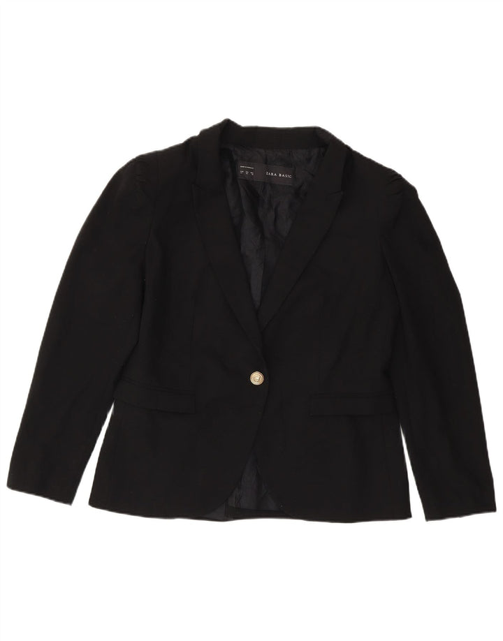Zara Veste Blazer 1 Bouton Femme UK 18 XL Noir Polyester